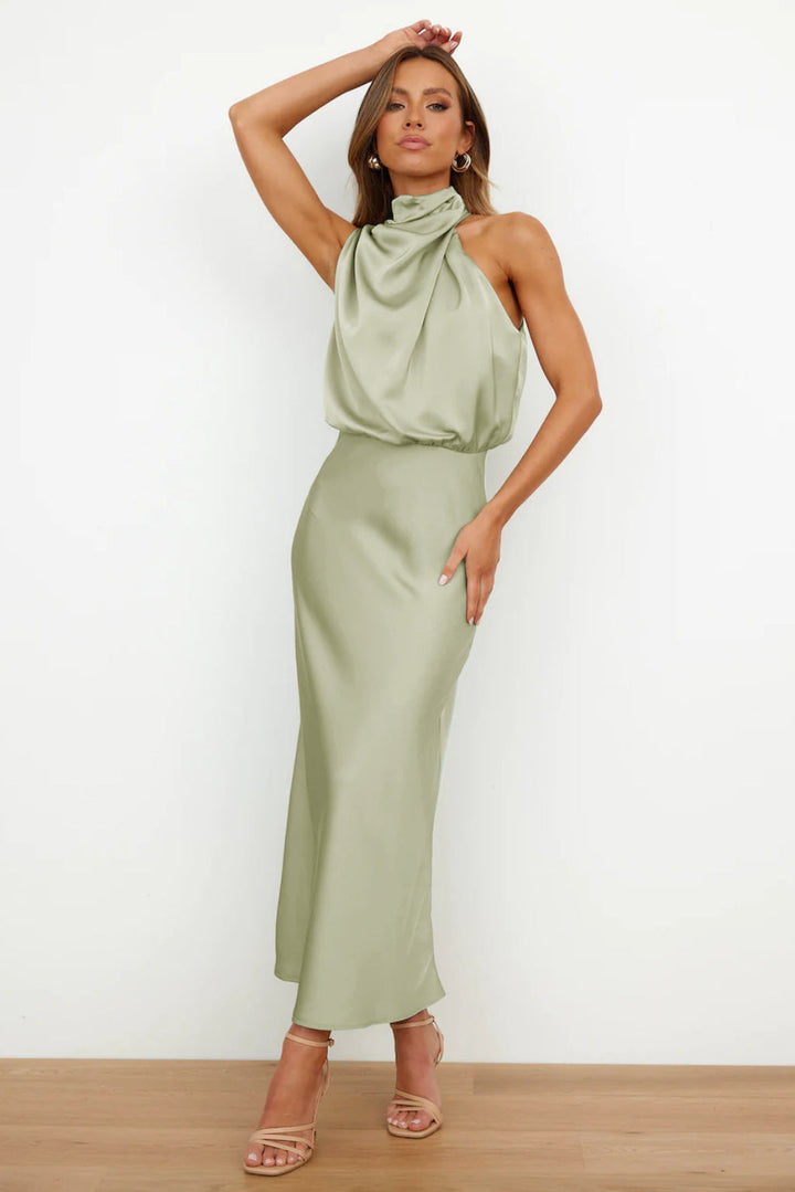 Maria™ - Abito in raso senza maniche con scollo a tartaruga