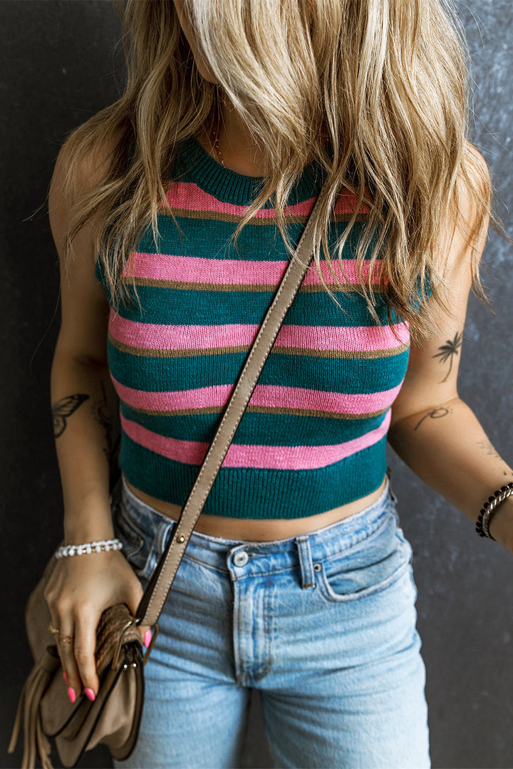Eline - Stylish Roze Gestreept Mouwloos Gebreid Topje voor een Trendy Look