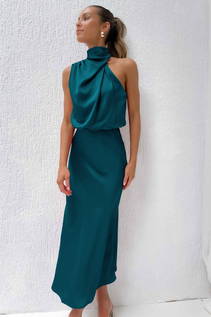Maria™ - Abito in raso senza maniche con scollo a tartaruga
