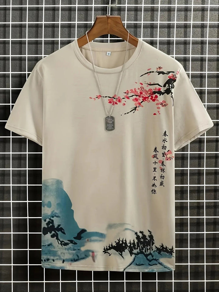 T-shirt Gerhard da uomo con motivo floreale e a onde di tendenza per uno stile unico