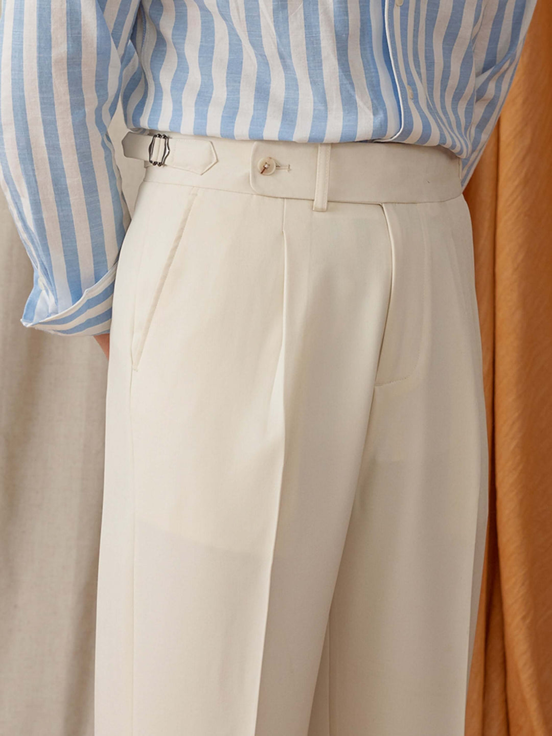 Pantaloni casual da uomo in stile antico, con una comoda vita alta per un look elegante