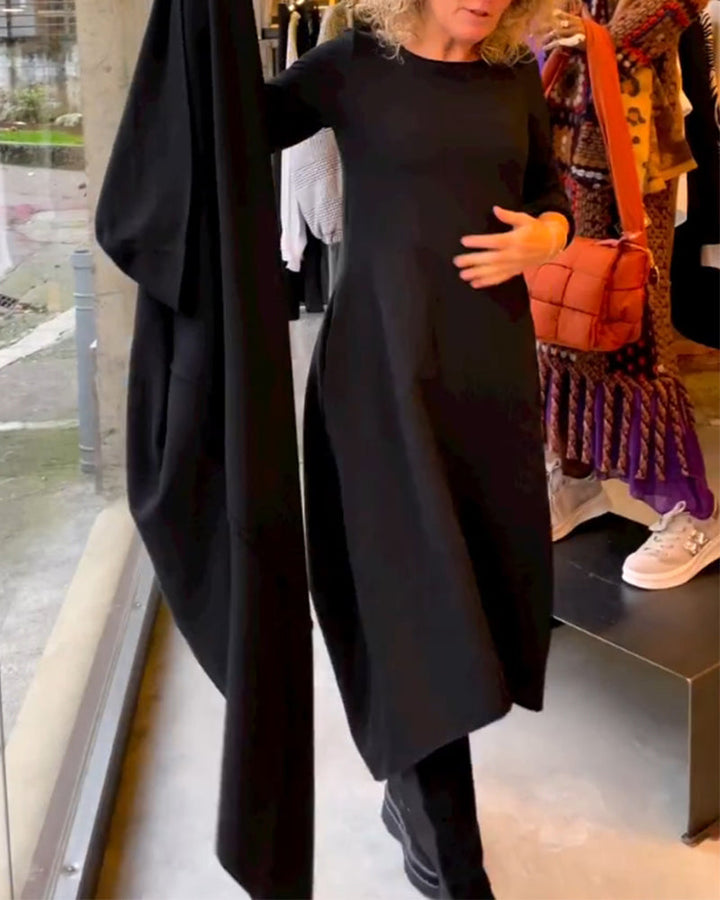 Eva™ - Abito Midi Nero con Tasche