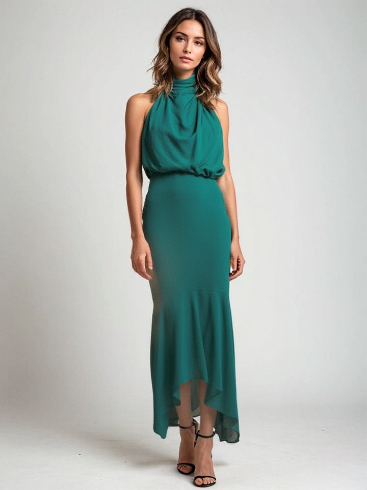 <Fiona | Abito da sera chic con spalle scoperte e colletto alla moda>