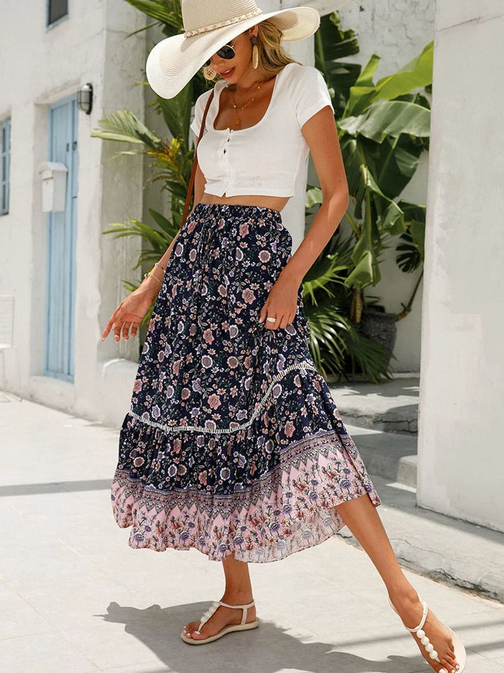 Gonna midi da donna con stampa retrò di Liora - una scelta elegante e alla moda per un look unico
