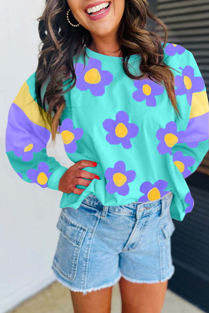 Elora - Blusa Floreale Blu Celeste per un Look Rinfrescante