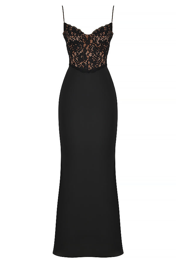 Veerle - Elegante Maxi-jurk met een Verfijnd Kanten Lijfje