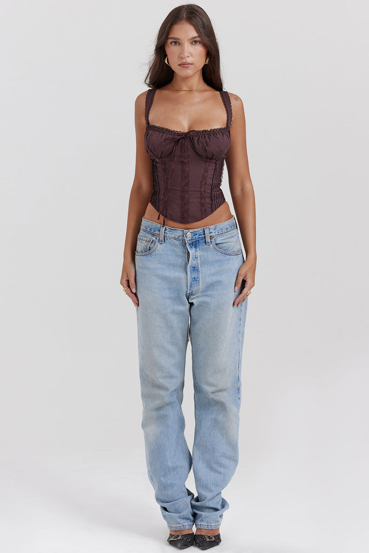 Grazina - Elegante Bruine Kanten Corset Top
