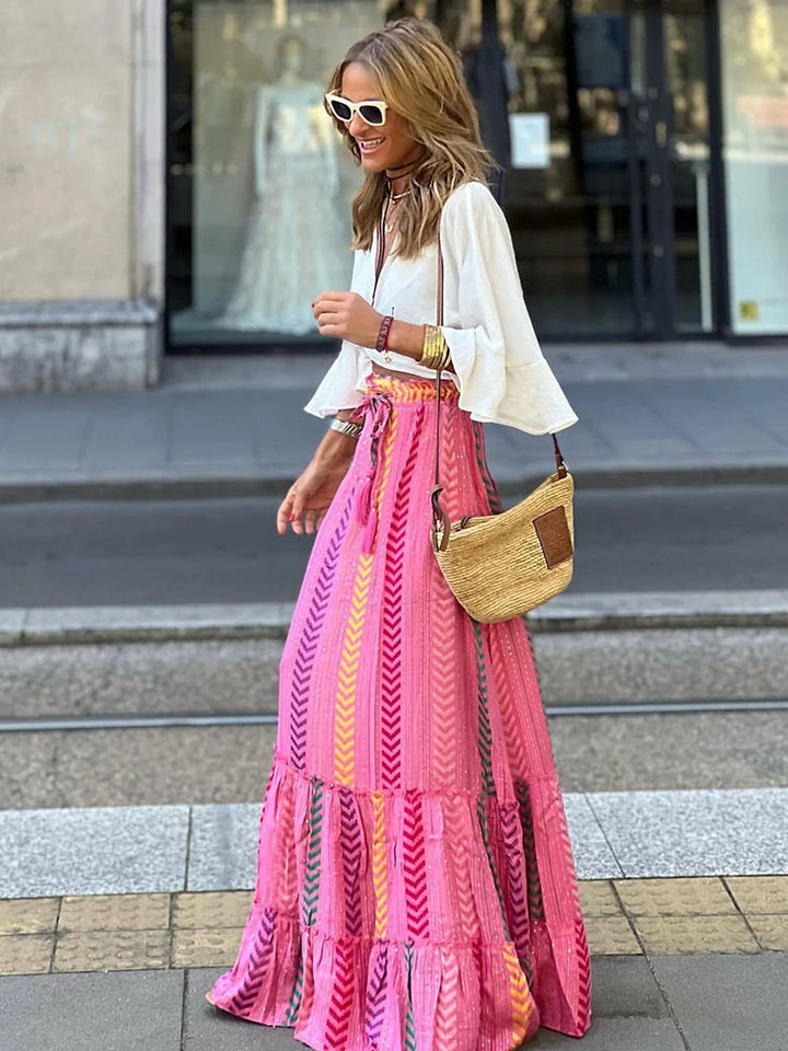 Gonna midi da donna con stampa retrò di Liora - una scelta elegante e alla moda per un look unico