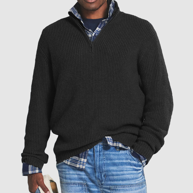 Elegante maglione da uomo in cashmere in stile business con moderna chiusura a zip