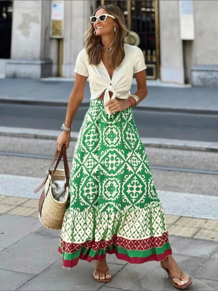 Gonna midi da donna con stampa retrò di Liora - una scelta elegante e alla moda per un look unico