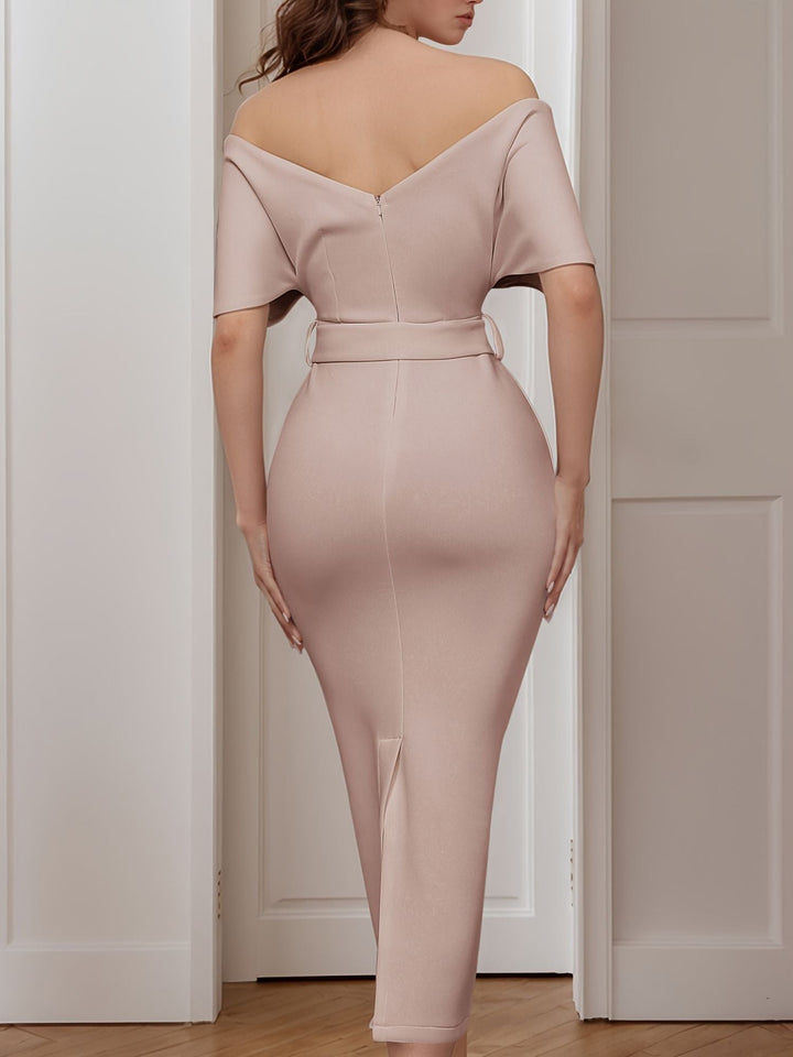<div>Lalana - Abito midi avvolgente off-shoulder per donna con cintura</div>