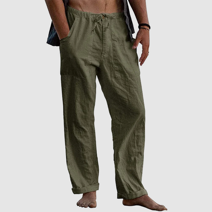 Pantaloni da spiaggia in lino larghi e stilosi per uomo.