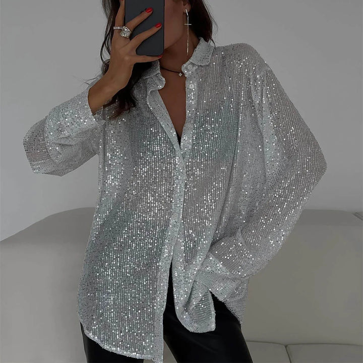 Jazara - Stralende Zilveren Paillettenblouse voor een Glamoureuze Look