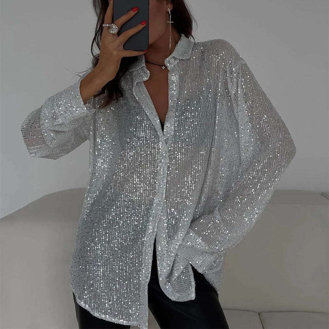 Jazara - Stralende Zilveren Paillettenblouse voor een Glamoureuze Look
