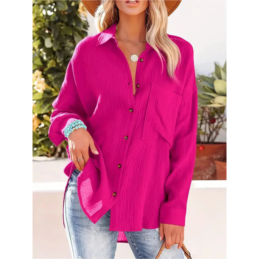 Elegante camicia da donna a maniche lunghe con chiusura classica a bottoni