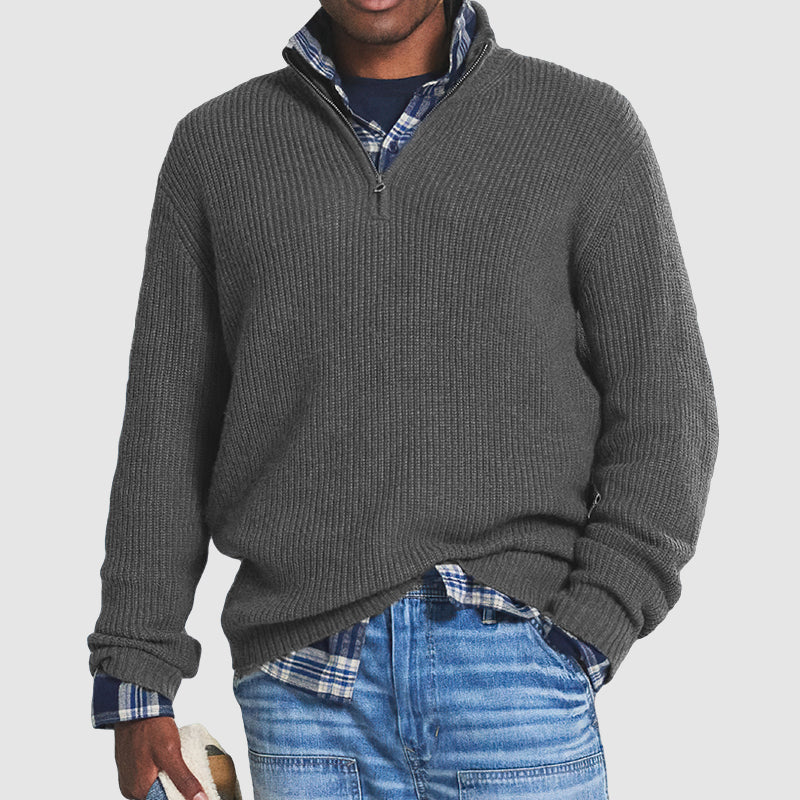 Elegante maglione da uomo in cashmere in stile business con moderna chiusura a zip