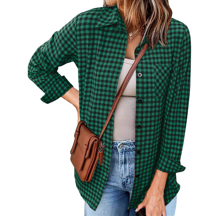 Elegante camicia di flanella da donna con bottoni e maniche lunghe - comfort perfetto e look alla moda