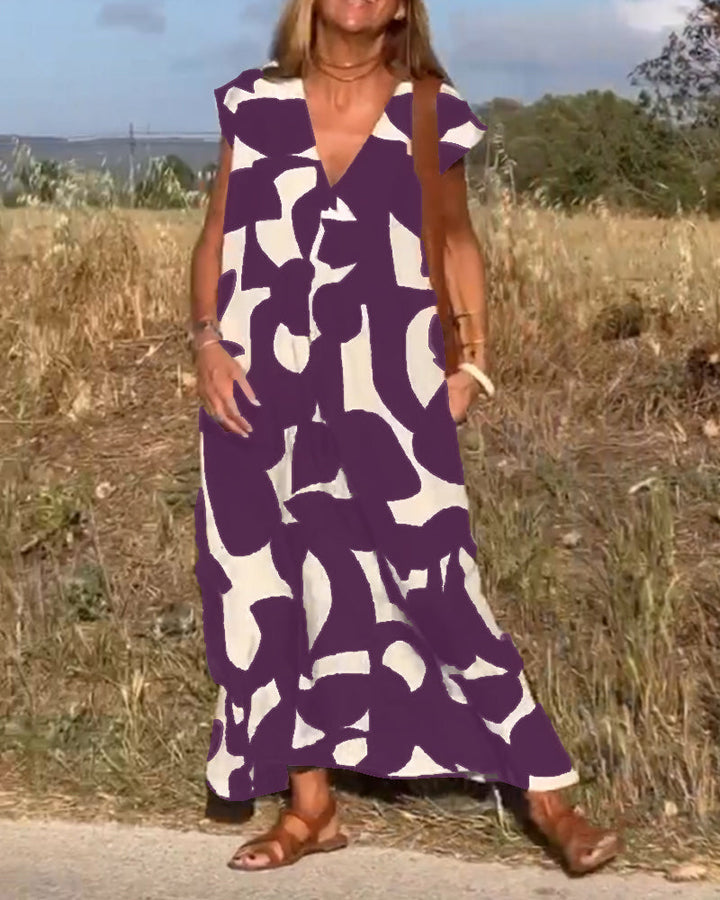 Mirabella™ - Abito Stampa  con Scollo a V: Stile e Eleganza Unici!