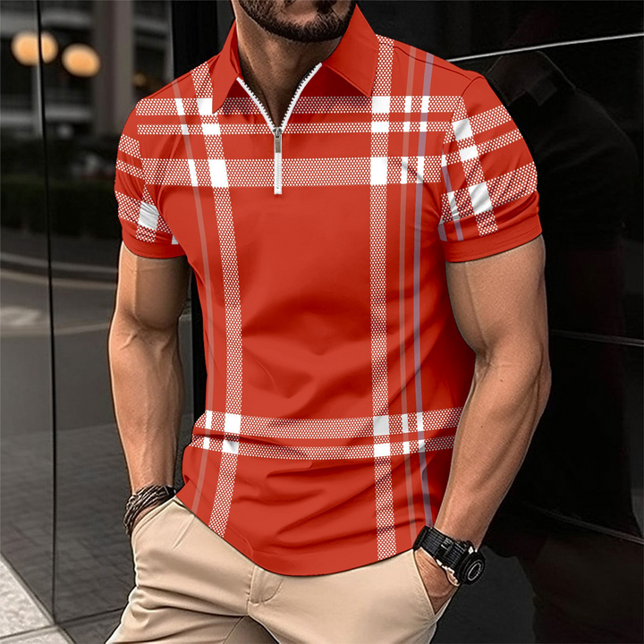 Elegante polo da uomo con motivo a quadri di tendenza, perfetta per ogni occasione.