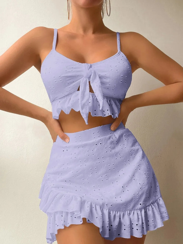 Bonafila Zomerse Set con elegante broderie e rouches - Per un look da frisse e da scarpe da sera