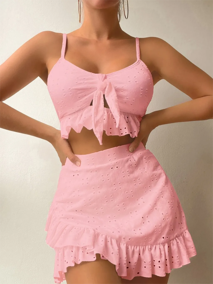 Bonafila Zomerse Set con elegante broderie e rouches - Per un look da frisse e da scarpe da sera