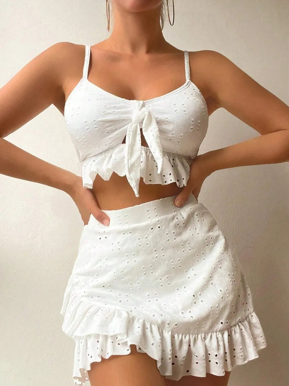 Bonafila Zomerse Set con elegante broderie e rouches - Per un look da frisse e da scarpe da sera