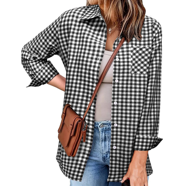 Elegante camicia di flanella da donna con bottoni e maniche lunghe - comfort perfetto e look alla moda