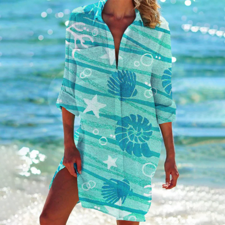Camicia da spiaggia estiva da donna, elegante e colorata, con mini motivo