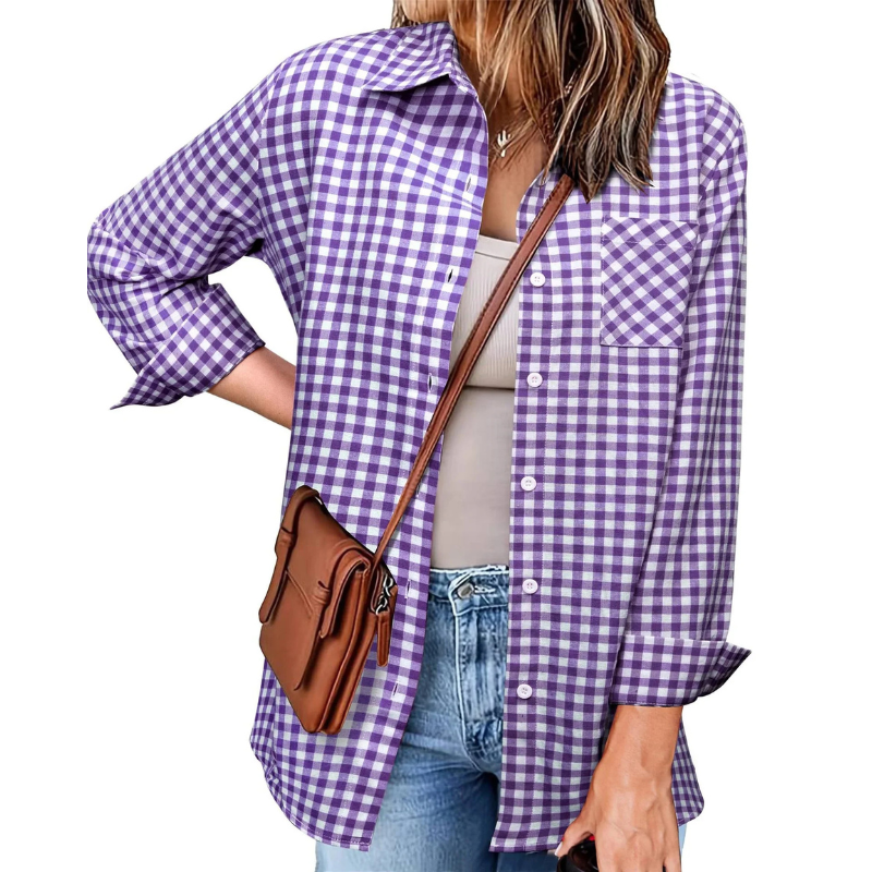 Elegante camicia di flanella da donna con bottoni e maniche lunghe - comfort perfetto e look alla moda