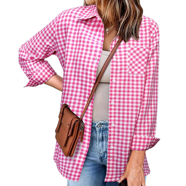 Elegante camicia di flanella da donna con bottoni e maniche lunghe - comfort perfetto e look alla moda
