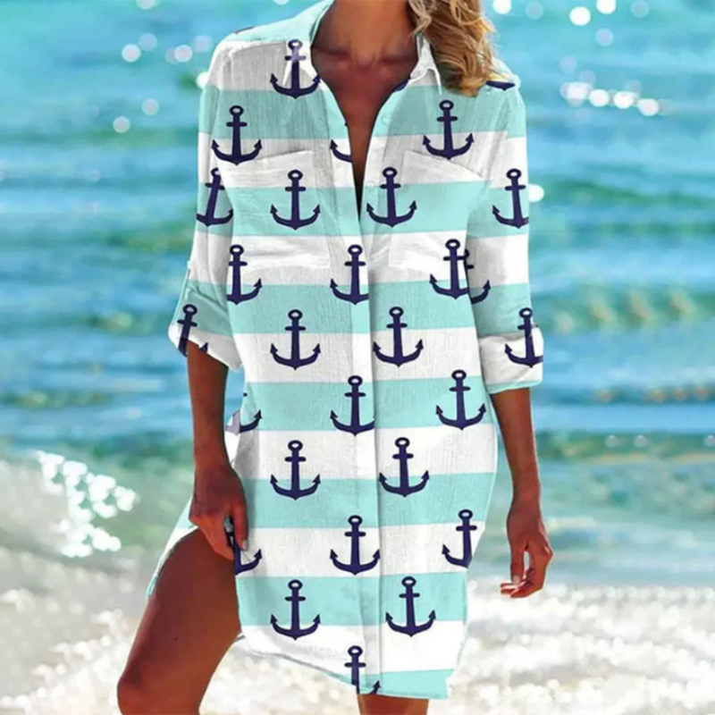 Camicia da spiaggia estiva da donna, elegante e colorata, con mini motivo