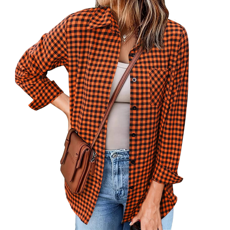 Elegante camicia di flanella da donna con bottoni e maniche lunghe - comfort perfetto e look alla moda