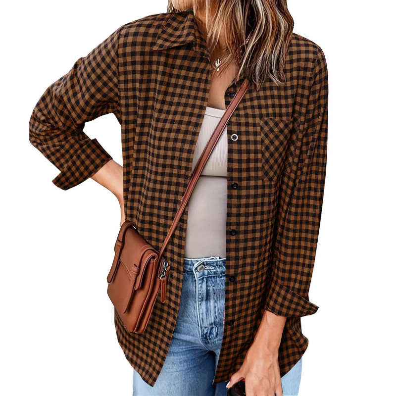 Elegante camicia di flanella da donna con bottoni e maniche lunghe - comfort perfetto e look alla moda