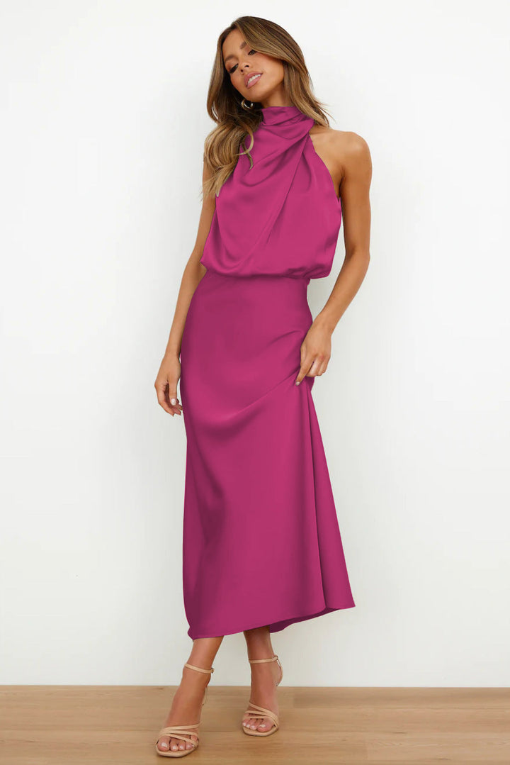 Maria™ - Abito in raso senza maniche con scollo a tartaruga
