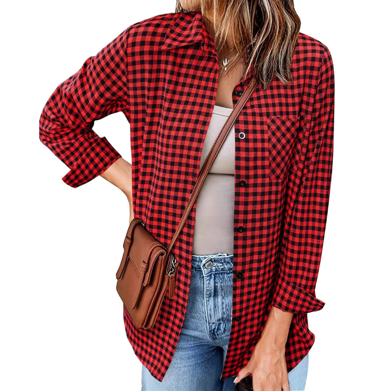 Elegante camicia di flanella da donna con bottoni e maniche lunghe - comfort perfetto e look alla moda