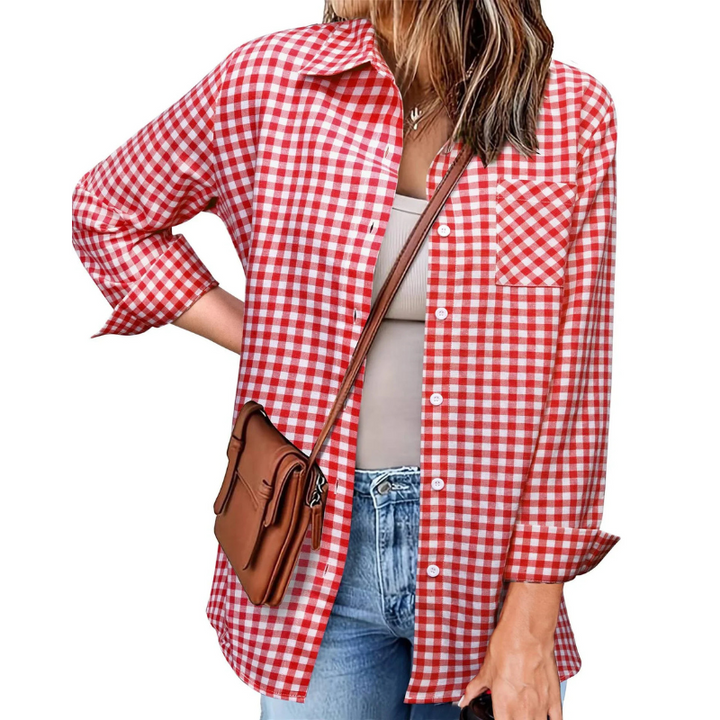 Elegante camicia di flanella da donna con bottoni e maniche lunghe - comfort perfetto e look alla moda