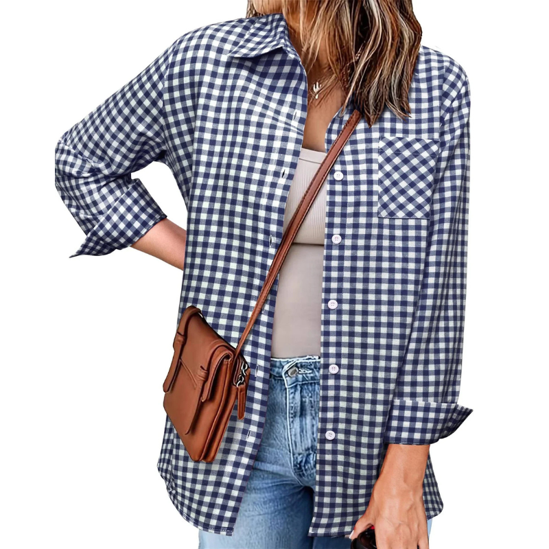 Elegante camicia di flanella da donna con bottoni e maniche lunghe - comfort perfetto e look alla moda