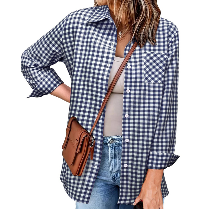 Elegante camicia di flanella da donna con bottoni e maniche lunghe - comfort perfetto e look alla moda