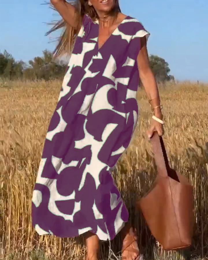 Mirabella™ - Abito Stampa  con Scollo a V: Stile e Eleganza Unici!
