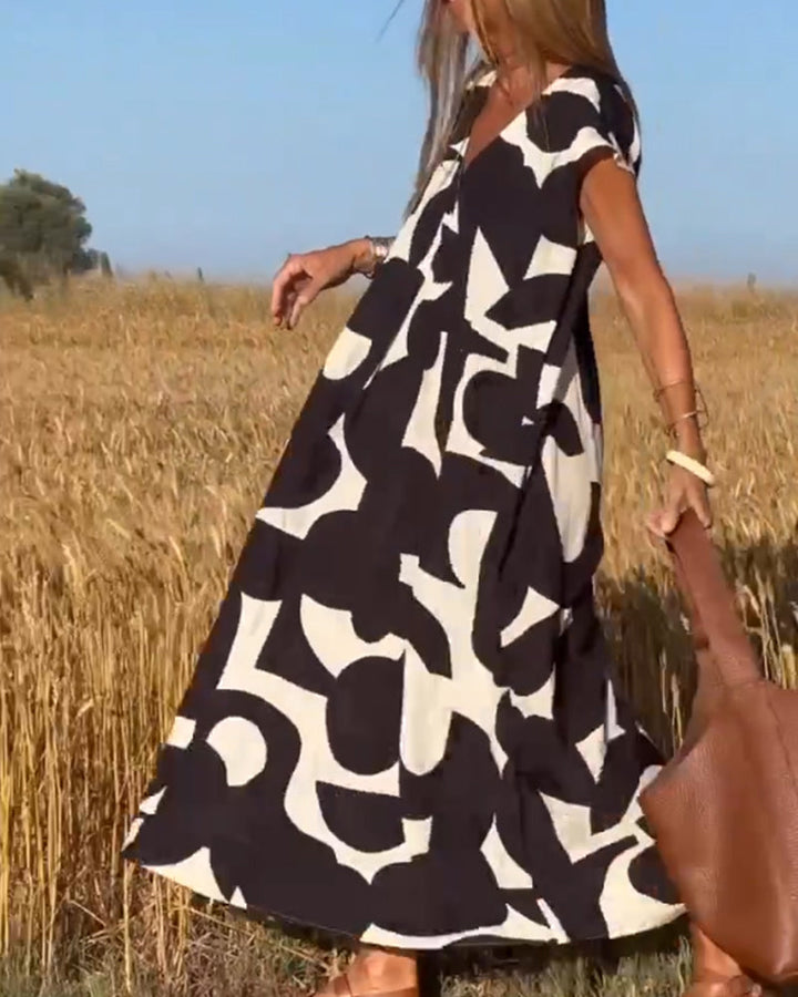 Mirabella™ - Abito Stampa  con Scollo a V: Stile e Eleganza Unici!