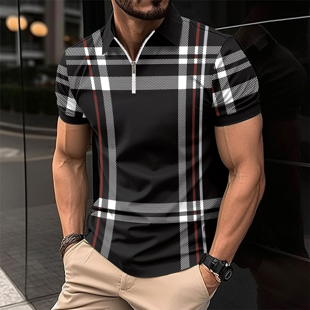 Elegante polo da uomo con motivo a quadri di tendenza, perfetta per ogni occasione.