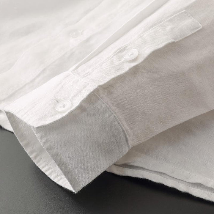 Confortevole camicia da uomo a maniche lunghe in lino con elegante cappuccio