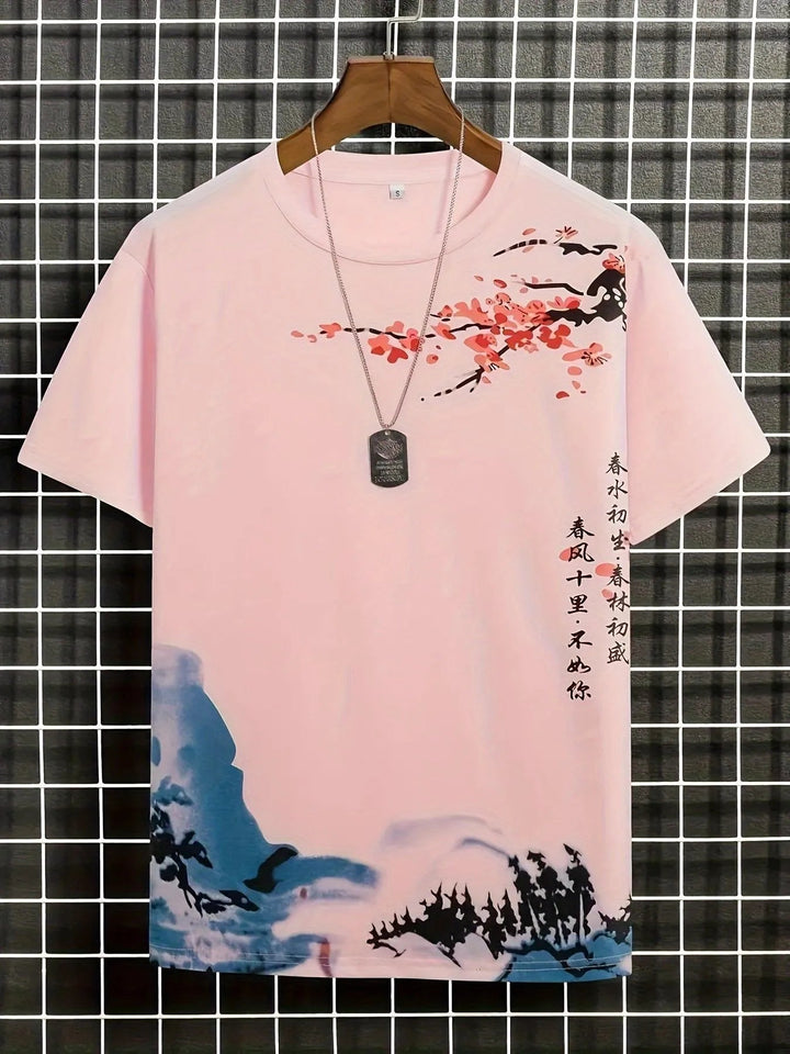 T-shirt Gerhard da uomo con motivo floreale e a onde di tendenza per uno stile unico