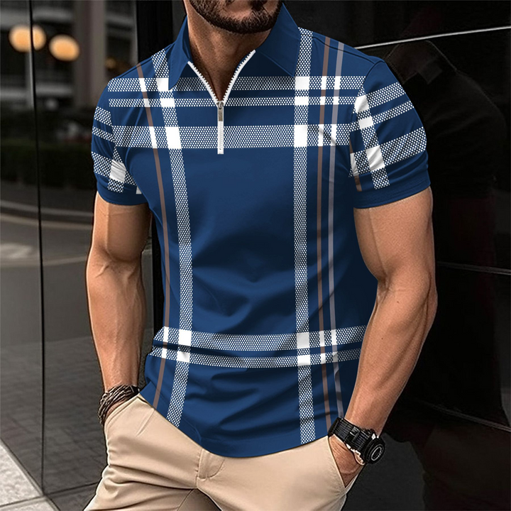 Elegante polo da uomo con motivo a quadri di tendenza, perfetta per ogni occasione.