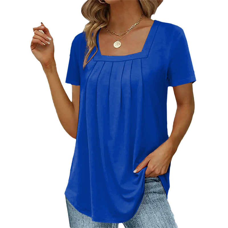Camicetta da donna alla moda con maniche corte ed elegante scollatura quadrata