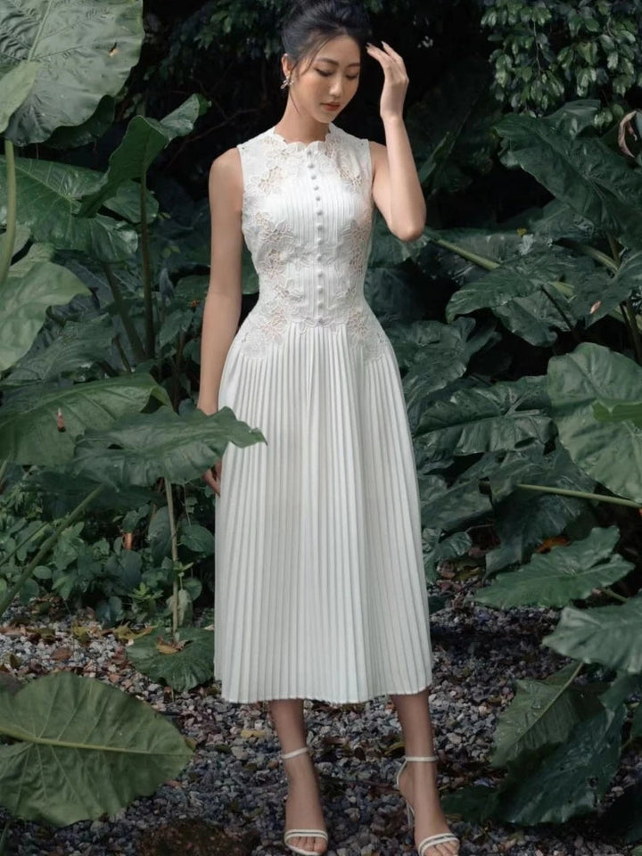 Elinore - Meravigliosa Vestito Estivo Plissettato Ricamato