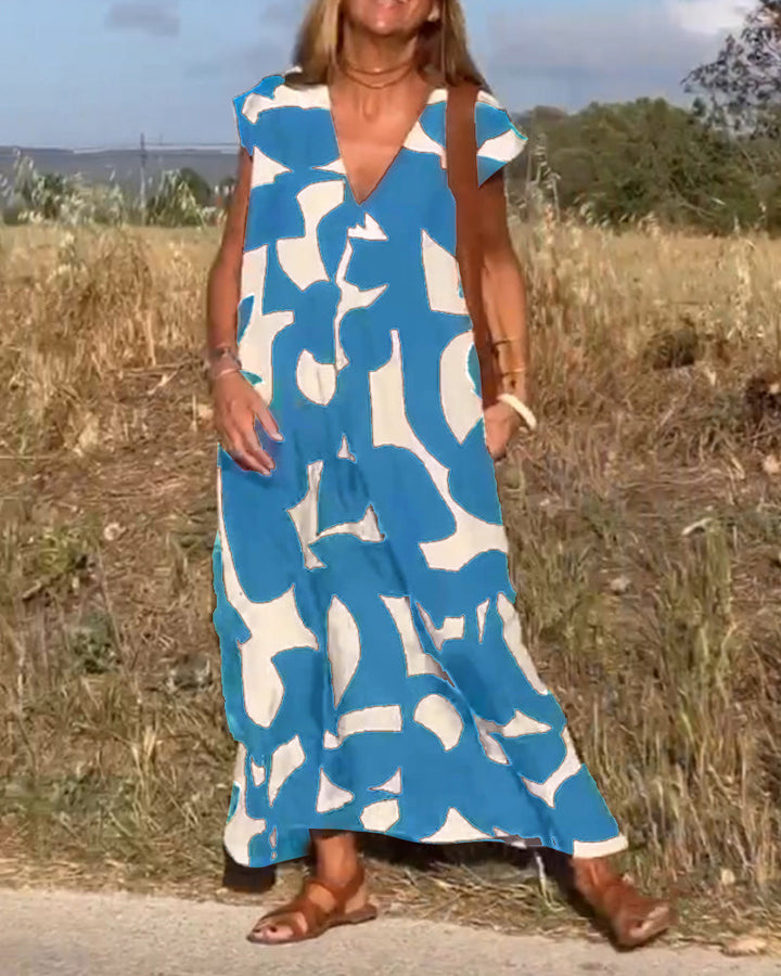 Mirabella™ - Abito Stampa  con Scollo a V: Stile e Eleganza Unici!
