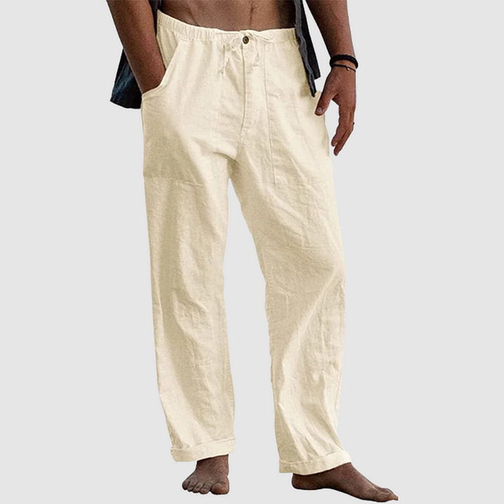 Pantaloni da spiaggia in lino larghi e stilosi per uomo.