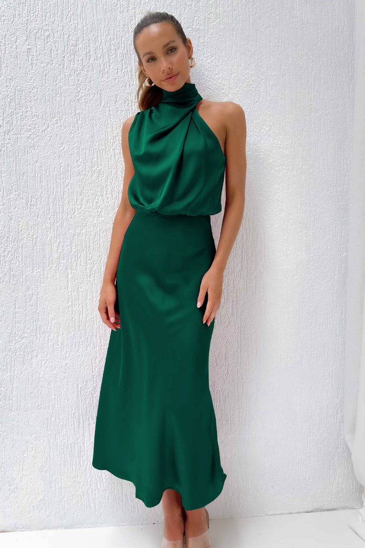 Maria™ - Abito in raso senza maniche con scollo a tartaruga