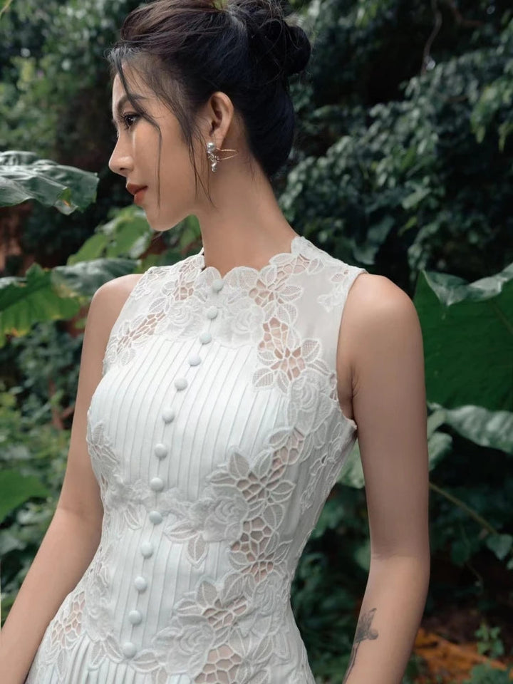 Elinore - Meravigliosa Vestito Estivo Plissettato Ricamato